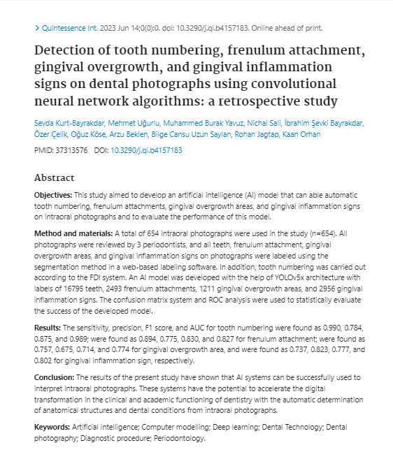 Detection Of Tooth Numbering, Frenulum Attachment, Gingival Overgrowth, And Gingival Inflammation Signs On Dental Photographs Using Convolutional Neural Network Algorithms: A Retrospective Study